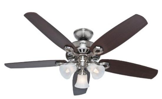 Hunter 53237 Builder Plus Ceiling Fan with Five Mahogany Blades and Swirled Marble Glass Light Kit - 52 inch - under $100
